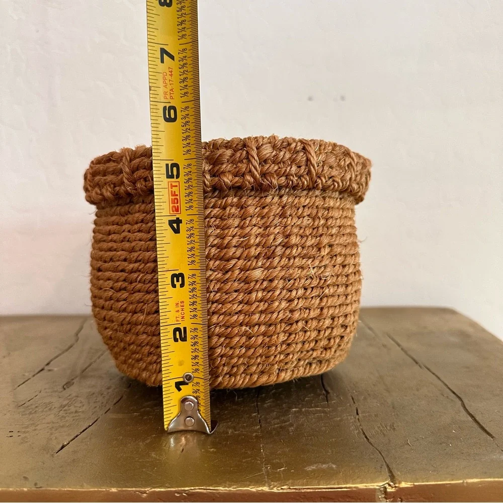 Vintage natural jute Handwoven plant/storage/decorative cuffed basket